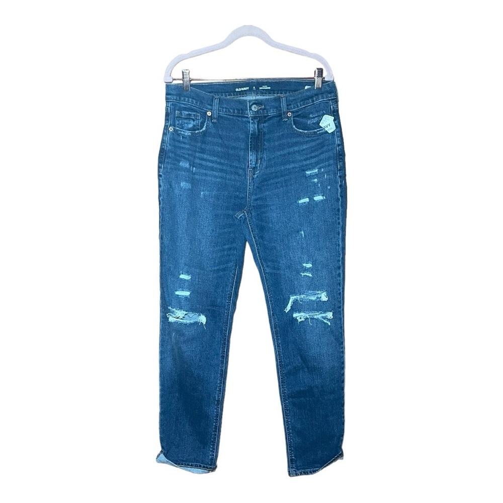 OLD NAVY Distressed Mid Rise Boyfriend Jeans 8 Tall NWT